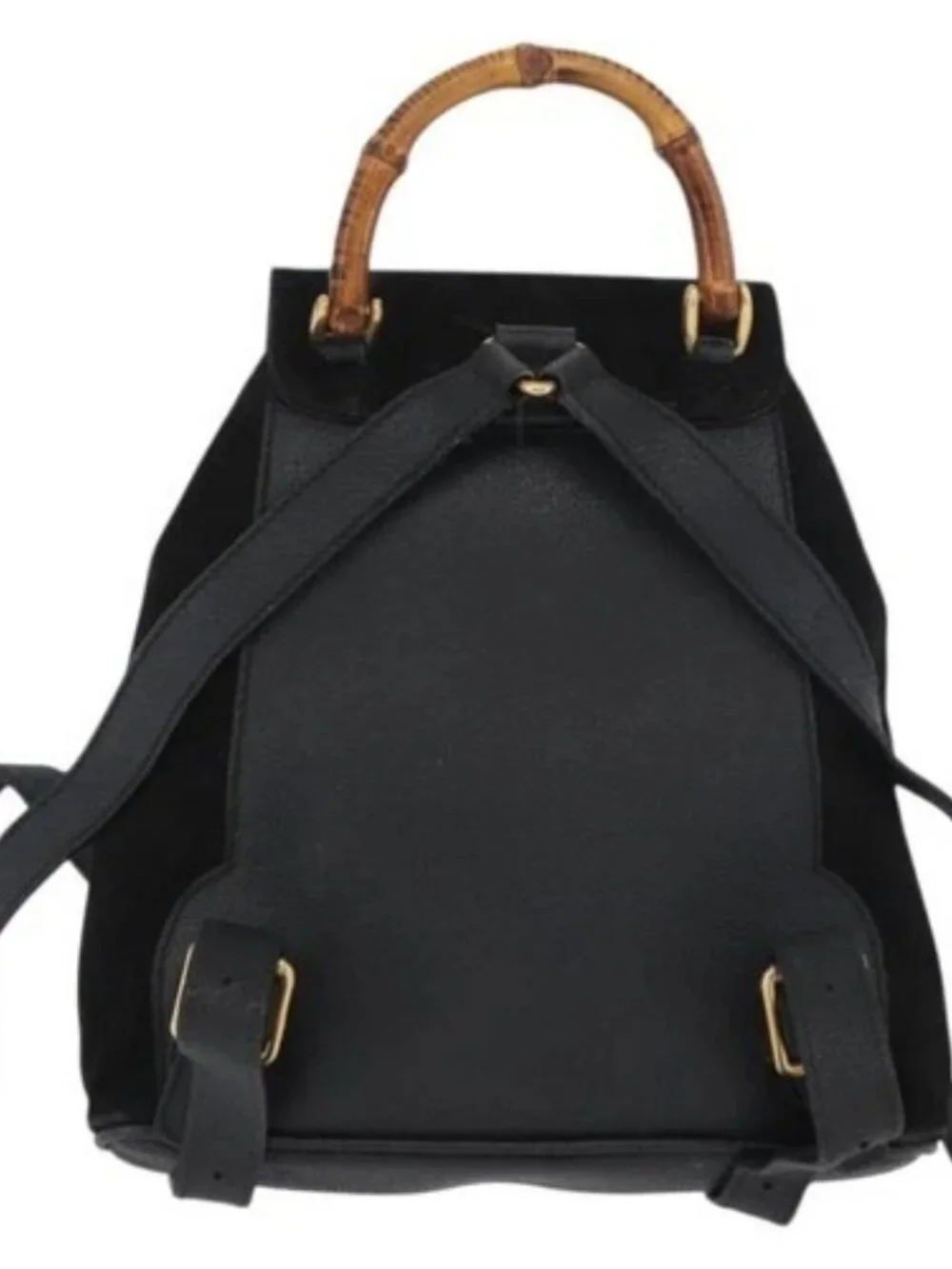 GUCCI Bamboo Backpack Leather Black Gold 003 3444 0030 Auth LNZ554